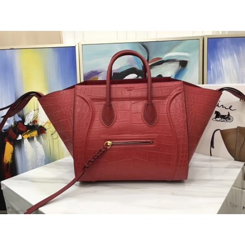 Celine Bagages Phantom Tote Bag Cuir Croco CT3372 Rouge