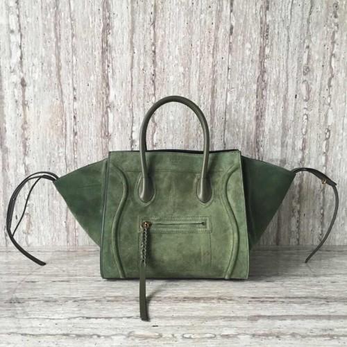 Celine Bagages Phantom Tote Bag Cuir Suédé CT3372 Vert Foncé