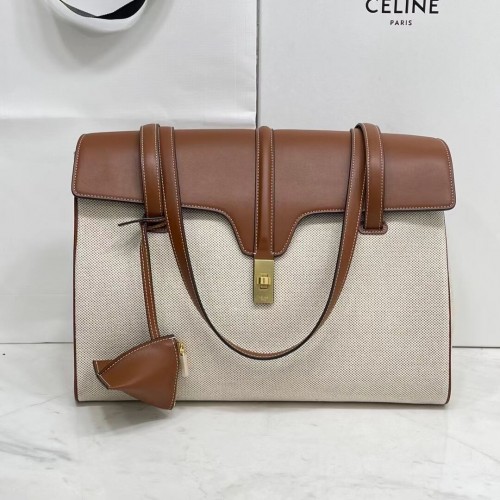 SAC Celine MEDIUM SOFT 16 EN CUIR DE VEAU LISSE CR94043 CHÊNE FONCÉ