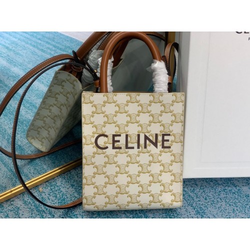 Celine MINI CABAS VERTICAL EN TOILE TRIOMPHE 194372 blanc