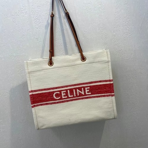 Celine CABAS CARRÉS CELINE EN TEXTILE PLEIN SOLEIL ET CUIR DE VEAU 192172 RED&TAN