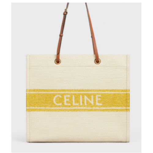 Celine CABAS CARRÉS CELINE EN TEXTILE PLEIN SOLEIL ET CUIR DE VEAU 192172 JAUNE & TAN