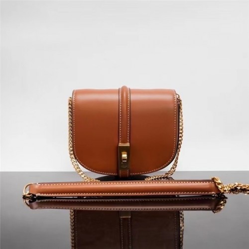 Celine TEEN CHAIN BESACE TRIOMPHE EN CUIR DE VEAU BRILLANT 10G453 TAN