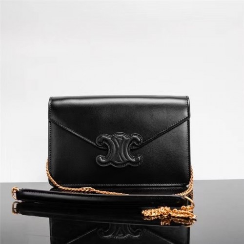 Celine TEEN CHAINE BESACE TRIOMPHE EN CUIR DE VEAU BRILLANT 10J733 noir