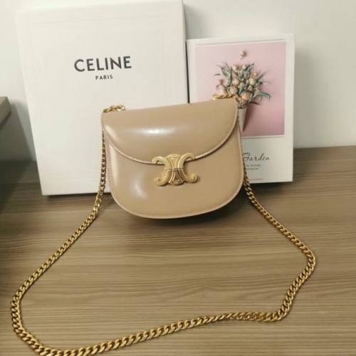 Celine TEEN CHAIN BESACE TRIOMPHE EN CUIR DE VEAU BRILLANT 110973 Abricot Clair
