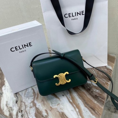Celine SAC TEEN TRIOMPHE EN CUIR DE VEAU BRILLANT MINÉRAL 188423 vert noirâtre