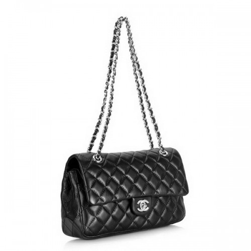Chanel 2.55 Classic Series Flap Bag 1112 Matériel en cuir noir argenté