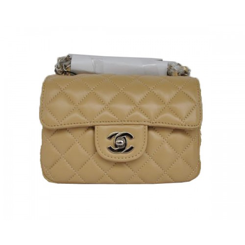 Mini sac à rabat classique Chanel pas cher 1115 matériel en peau de mouton abricot argent