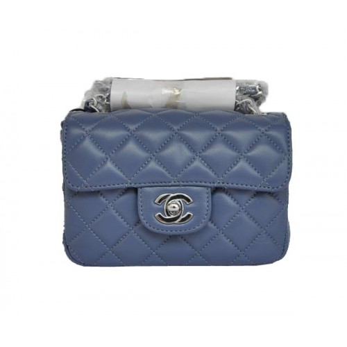 Mini sac à rabat classique Chanel pas cher 1115 matériel en peau de mouton bleu argent