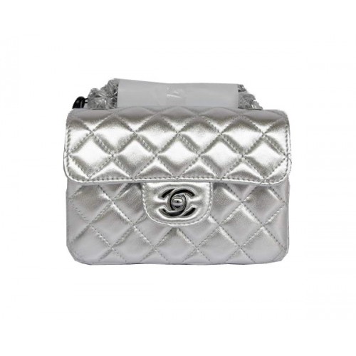 Mini sac à rabat classique Chanel pas cher 1115 matériel en peau de mouton argenté clair