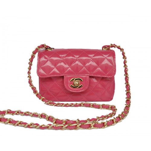 Mini sac à rabat classique Chanel pas cher 1115 Peach Patent Golden Hardware