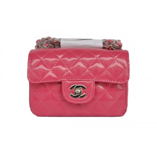 Mini sac à rabat classique Chanel pas cher 1115 Peach Patent Silver Hardware