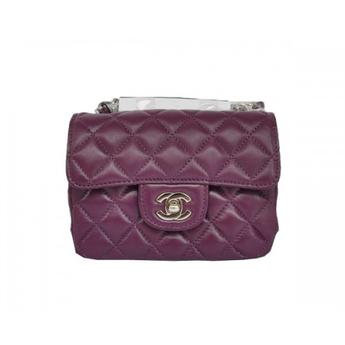 Mini sac à rabat classique Chanel pas cher 1115 matériel en peau de mouton violet argent