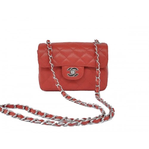 Mini sac à rabat classique Chanel pas cher 1115 matériel en cuir rouge argenté