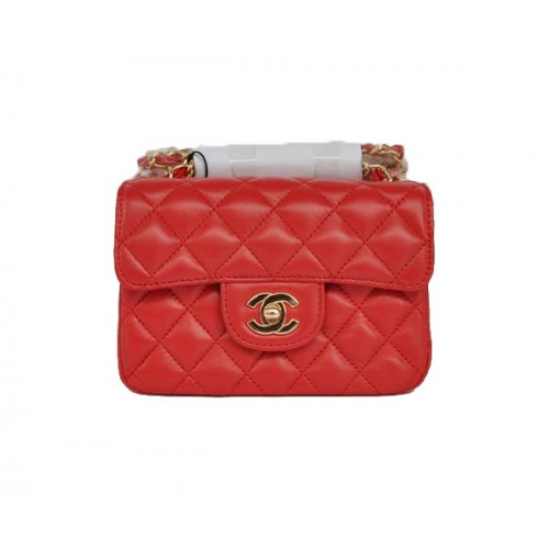 Mini sac à rabat classique Chanel pas cher 1115 matériel doré en peau de mouton rouge