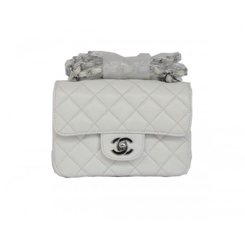 Mini sac à rabat classique Chanel pas cher 1115 matériel en peau de mouton blanc argenté