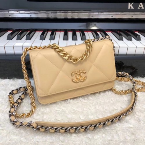 Chanel 19 Classic Sheepskin Leather Chain Wallet AP0957 abricot