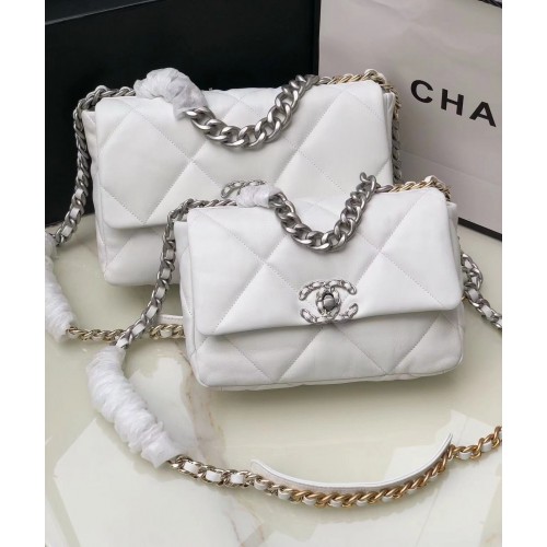 Sac à rabat Chanel 19 AS1160 AS1161 AS1162 Blanc Matériel argenté
