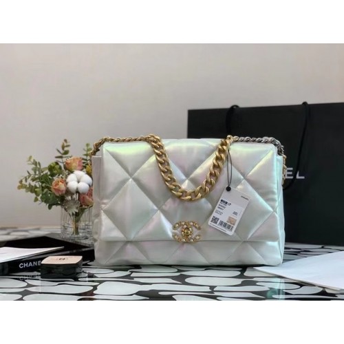 chanel 19 grand sac à rabat Cuir de veau irisé&doré AS1162