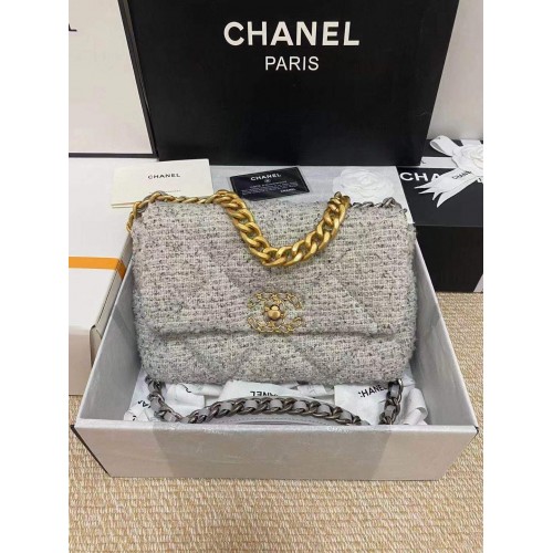 Sac à rabat Chanel 19 Tweed AS1160 Gris