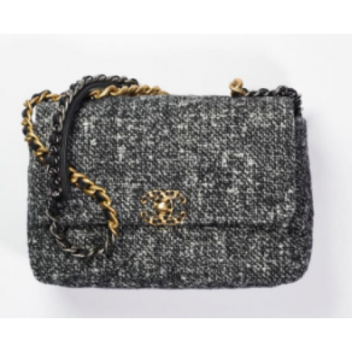 Sac à rabat Chanel 19 Tweed AS1160 noir