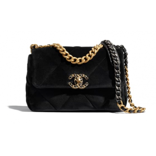Chanel 19 sac à rabat velours AS1160 noir