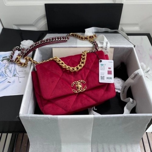 Chanel 19 sac à rabat velours AS1160 rouge