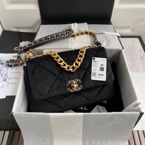 Chanel 19 sac à rabat velours AS1161 noir