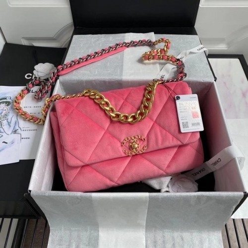 Chanel 19 sac à rabat velours AS1161 rose