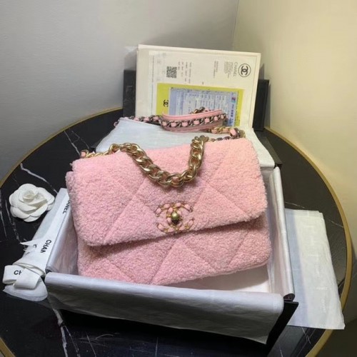 Chanel 19 sac à rabat en laine AS1160 rose