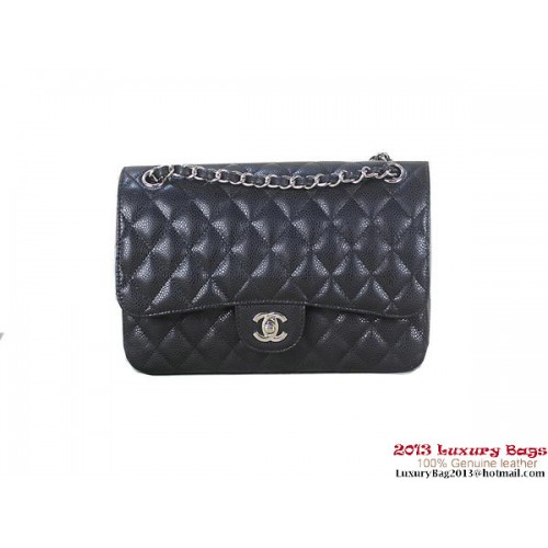 Chanel 2.55 Sac à Rabat Classique Noir Motifs Cannage Original Cuir Argent