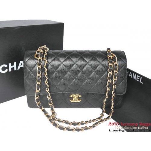 Chanel 2.55 Sac à Rabat Classique Noir Cuir Caviar Original Or