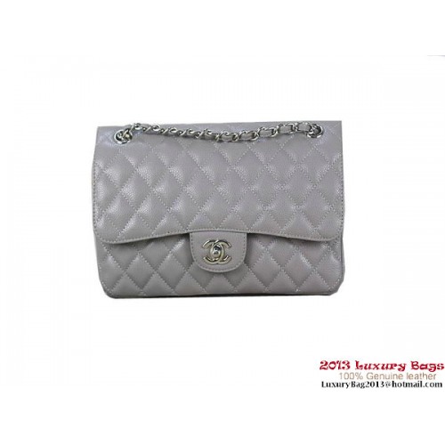 Chanel 2.55 Sac à Rabat Classique Gris Motifs Original Cannage Cuir Argent