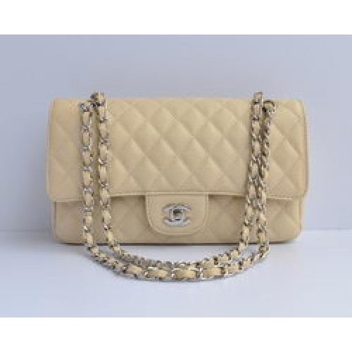 Chanel 2.55 Sac à rabat matelassé 1112 Beige avec quincaillerie argentée
