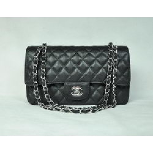 Chanel 2.55 Sac à rabat matelassé 1112 Noir avec quincaillerie argentée