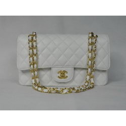 Chanel 2.55 Sac à rabat matelassé 1112 Blanc avec quincaillerie dorée