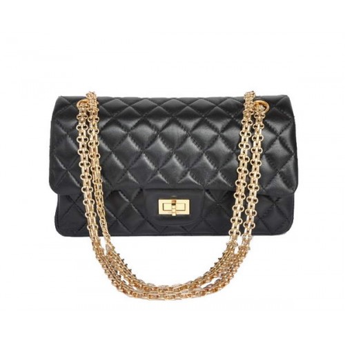 acheter pas cher Chanel 2.55 Series 1122 Classic Black Sheepskin Flap Bag Gold Hardware