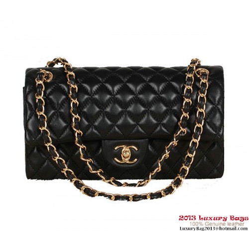Sac Chanel série 2.55 en cuir de mouton noir 1112 or