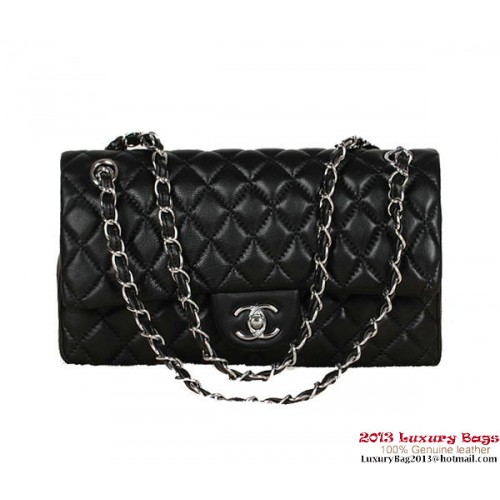 Sac Chanel série 2.55 en cuir de mouton noir 1112 argent