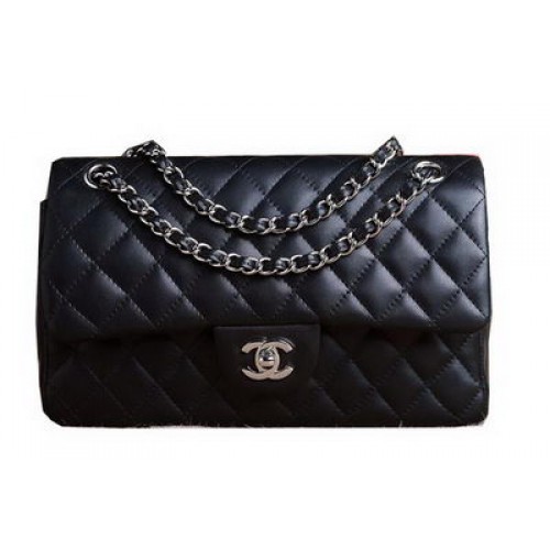 Chanel Série 2.55 Sac Original En Peau De Mouton Noir CHA1112 Argent