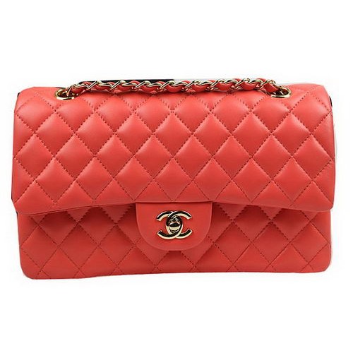 Sacs Chanel Série 2.55 Orange Cuir Original CFA1112 Or