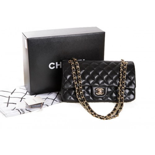 Chanel 2.55 Series Sac à rabat classique en cuir d'origine noir A01112 Or