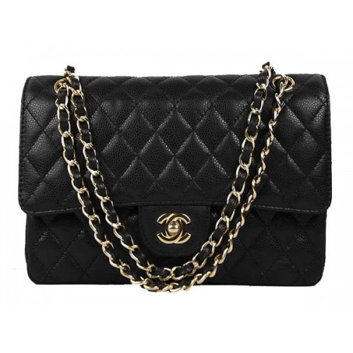 Chanel 2.55 Series Sac à rabat en cuir caviar A01112 Noir Doré
