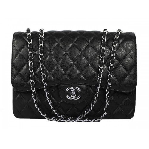 Chanel 2.55 Series Grand sac à rabat en cuir caviar A36070 Noir