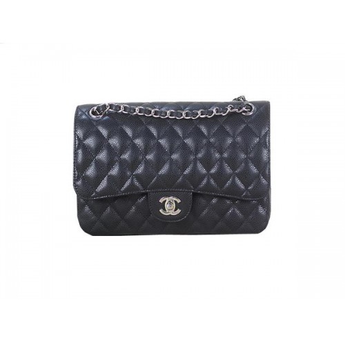 Chanel 2.55 Series Classic Flap Bag 1112 Noir Original Cannage Motif Cuir Argent