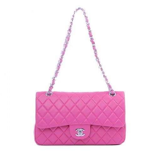 Chanel Série 2.55 Sac à rabat classique 1112 Peau de mouton pêche Argent