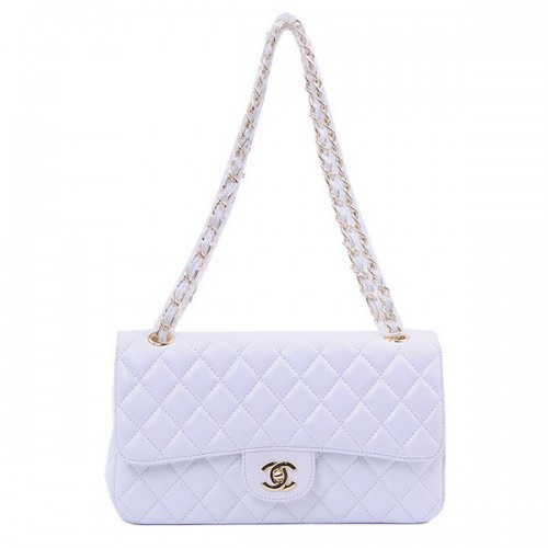Chanel Série 2.55 Sac à rabat classique 1112 Blanc en peau de mouton Or