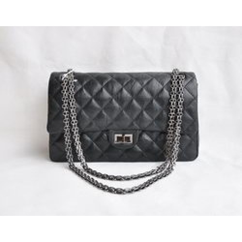 Chanel 2.55 Series Flap Bag Noir avec Chaîne Argent-Gris 30226