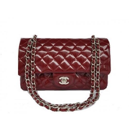 Pas cher Chanel 2.55 Series Flap Bag 1112 Maroon Patent Leather Silver Hardware