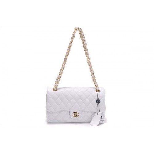 Pas cher Chanel 2.55 Series Flap Bag 1112 Cuir verni blanc Matériel doré